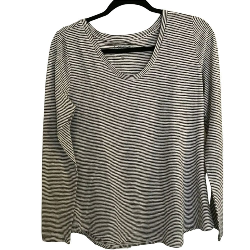 LOFT Vintage Soft Long Sleeve Scoop Neck Top Metallic Strips